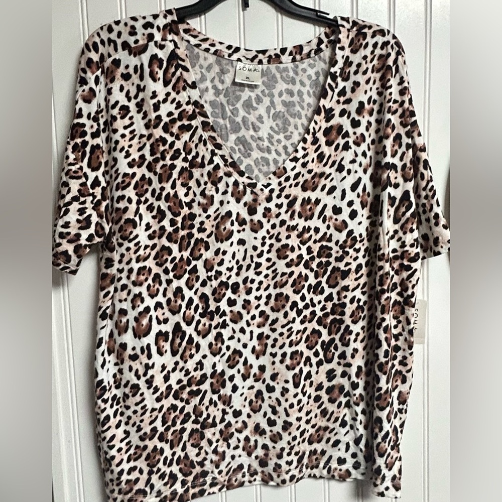 SOLD Soma Cool Nights Modern Tee Pajama Top Sz XL Jaguar Grand Nutmeg